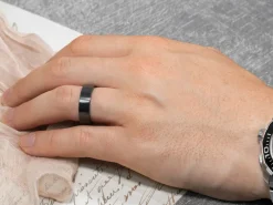 Black Zirconium Flat Court Easy Fit Polished Wedding Ring 4.0mm, Size Q, 1.6mm Wall