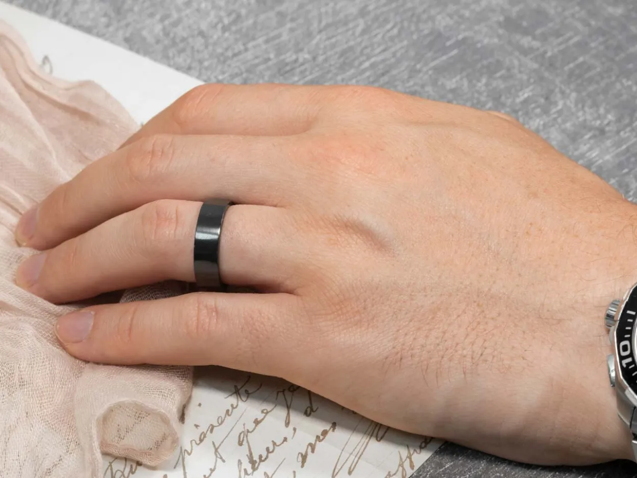 Black Zirconium Flat Court Easy Fit Polished Wedding Ring 4.0mm, Size L, 1.6mm Wall