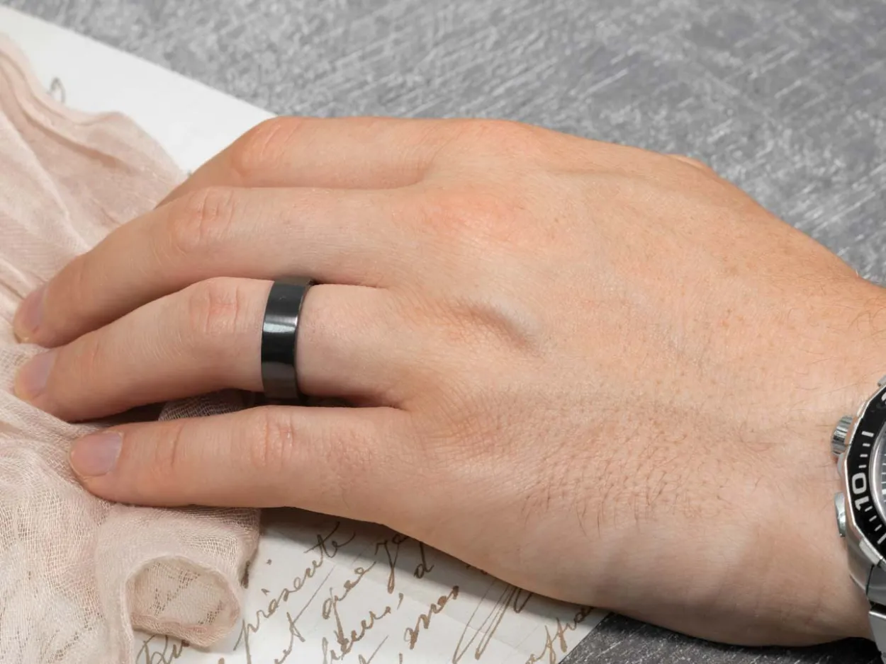 Black Zirconium Flat Court Easy Fit Polished Wedding Ring 4.0mm, Size K, 1.6mm Wall
