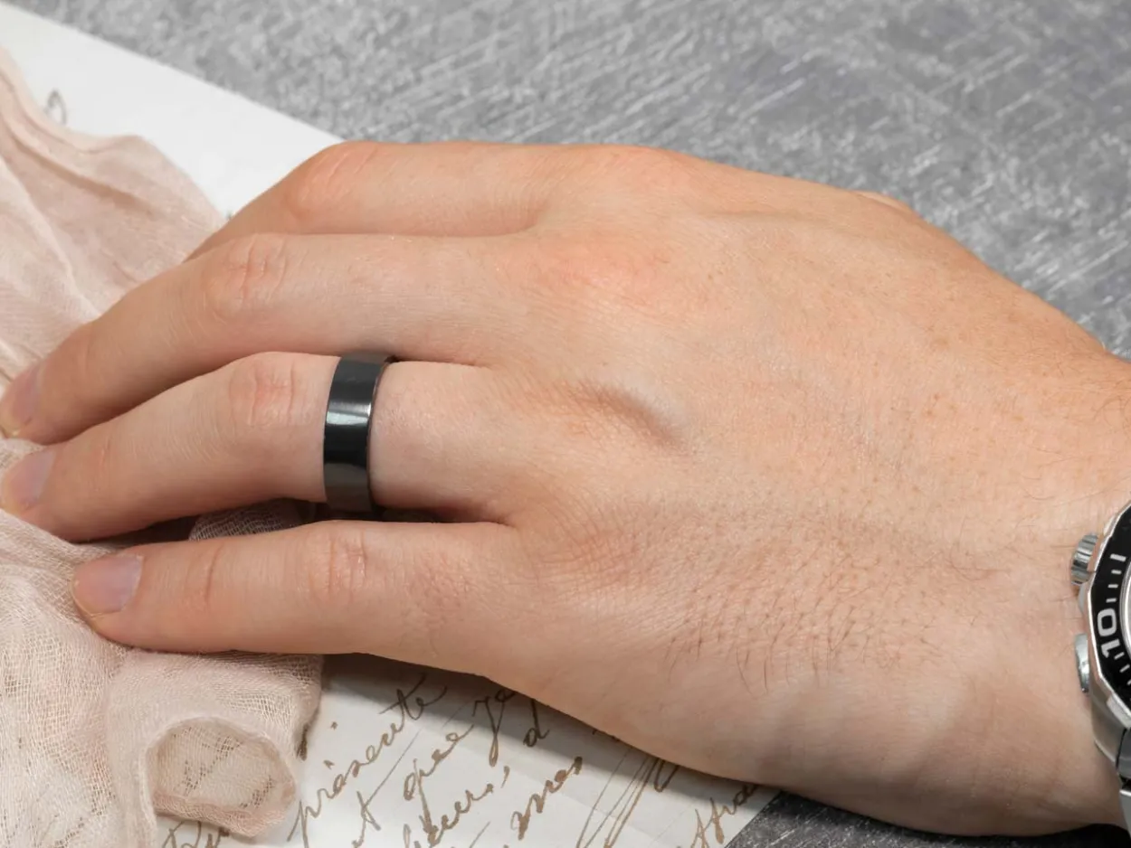 Black Zirconium Flat Court Easy Fit Polished Wedding Ring 4.0mm, Size I, 1.6mm Wall