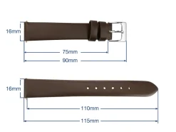 Brown Genuine Calf Leather Watch Strap, 16mm