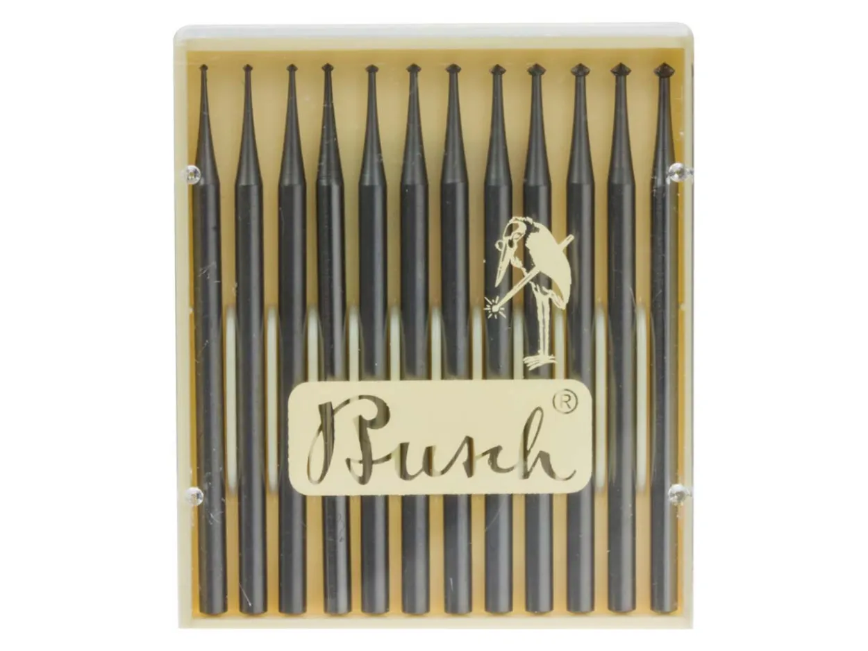 Busch Burr 414 90 Degree Bearing Cutter, Set Of 12, 0.7mm - 1.8mm