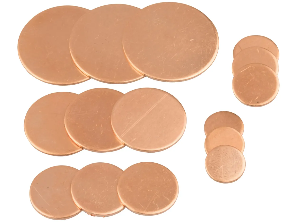 Copper Blanks Mixed Set, Discs Mix 10mm To 25mm
