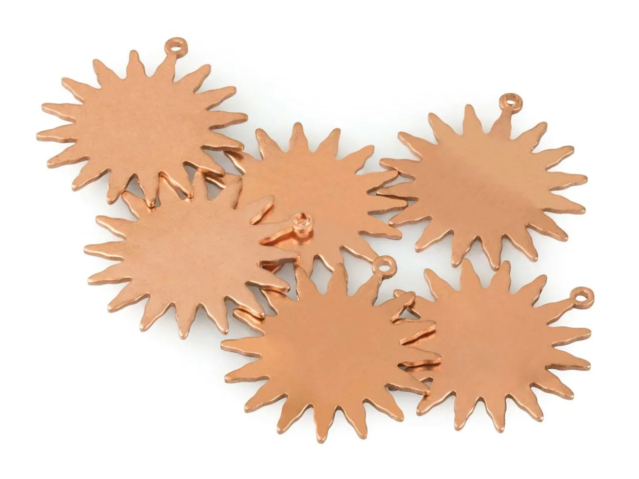 Copper Sunburst Pendant Blanks, 27.0mm X 0.9mm, Pack of 6
