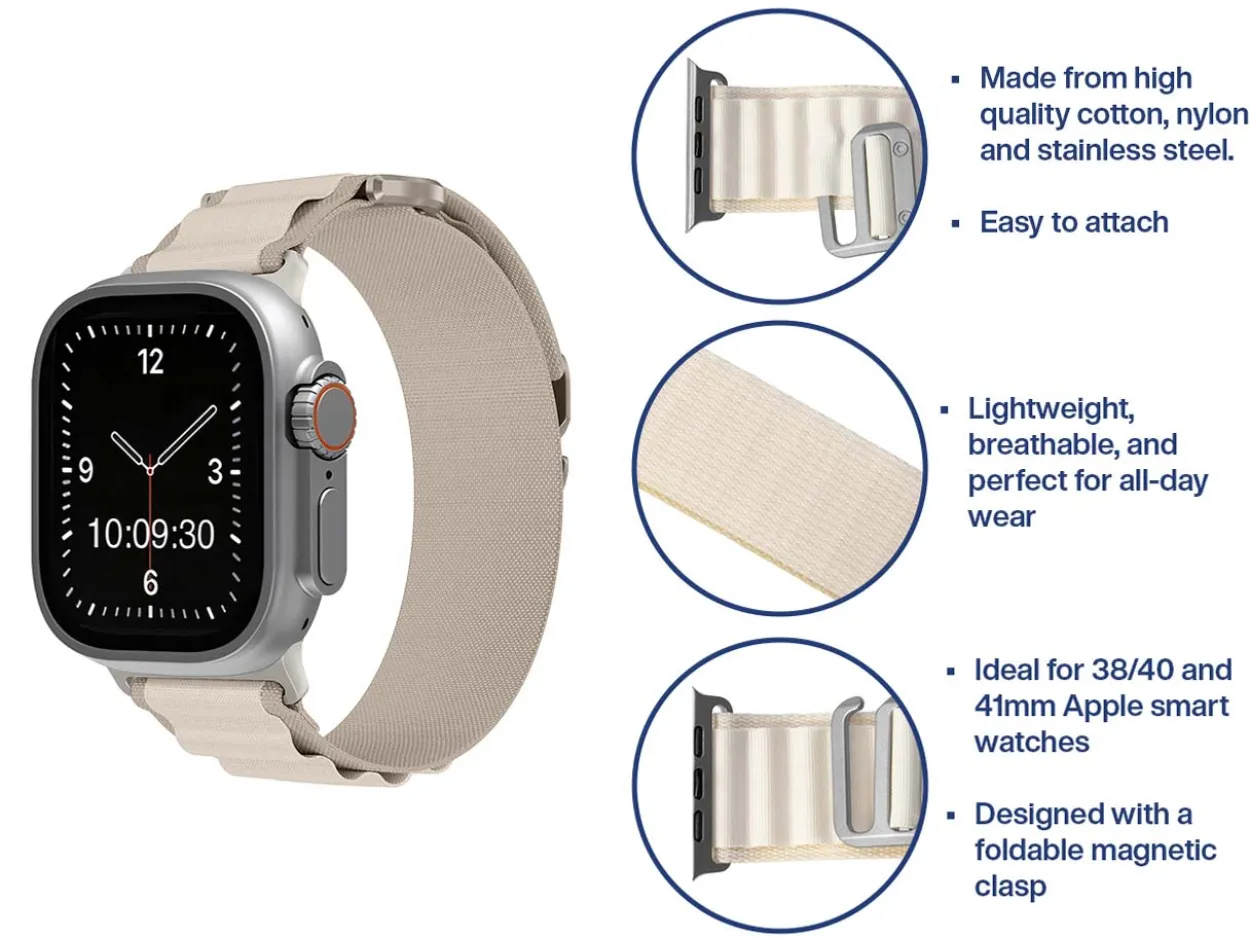 Cream Fabric Strap For Apple Watch, Compatible With 38/40/41mm Models