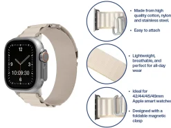 Cream Fabric Strap For Apple Watch, Compatible With 42/44/45/49mm Models
