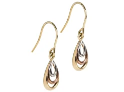 9ct 3 Colour Teardrop Earrings