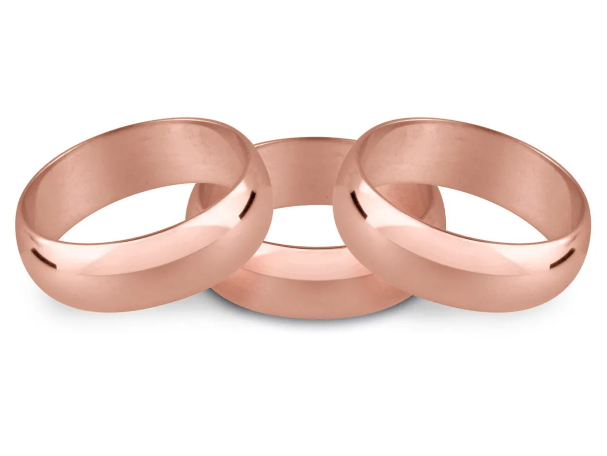 9ct Red Gold D Shape Wedding Ring 4.0mm, Size U, 4.0g Medium-weight, Hallmarked, Wall Thickness 1.50mm, 100% Recycled Gold