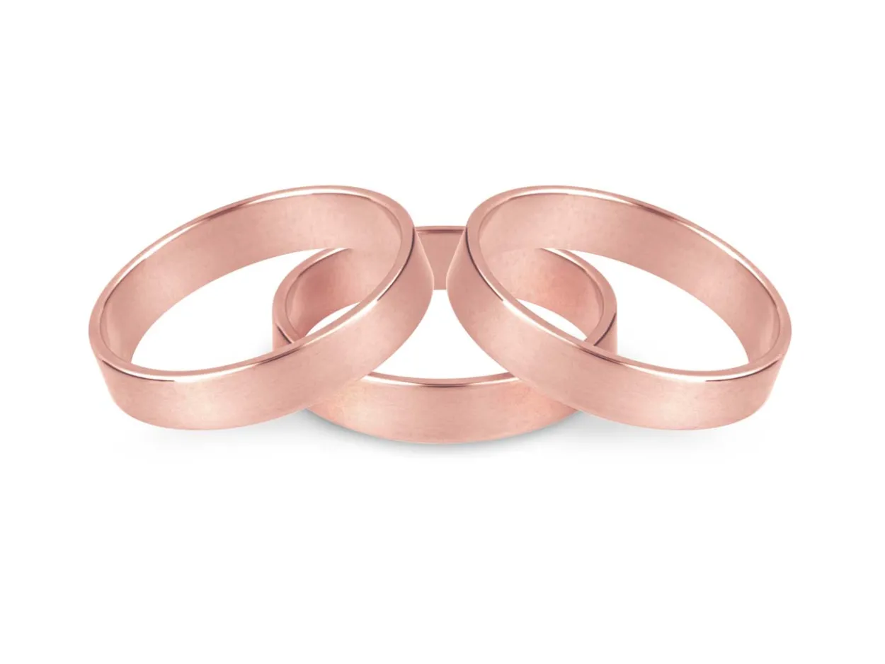 18ct Red Gold Flat Wedding Ring 4.0mm, Size Z, 5.1g Medium-weight, Hallmarked, Wall Thickness 1.11mm, 100% Recycled Gold