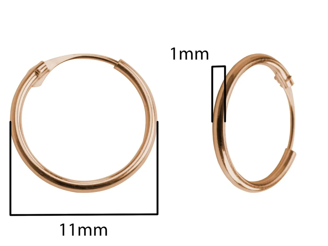 9ct Red Gold 11.0mm Hinged Sleeper Superlight Hoop Earrings, Pack Of 2, 100% Recyled Gold
