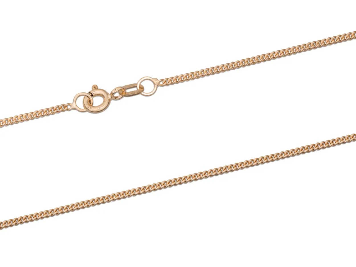 9ct Red Gold 1.3mm Round Curb Chain 16"/45cm Hallmarked