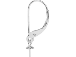 18ct White Gold Continental Ear Wire, 3mm Cup, Plain Wire With A Drop Cup