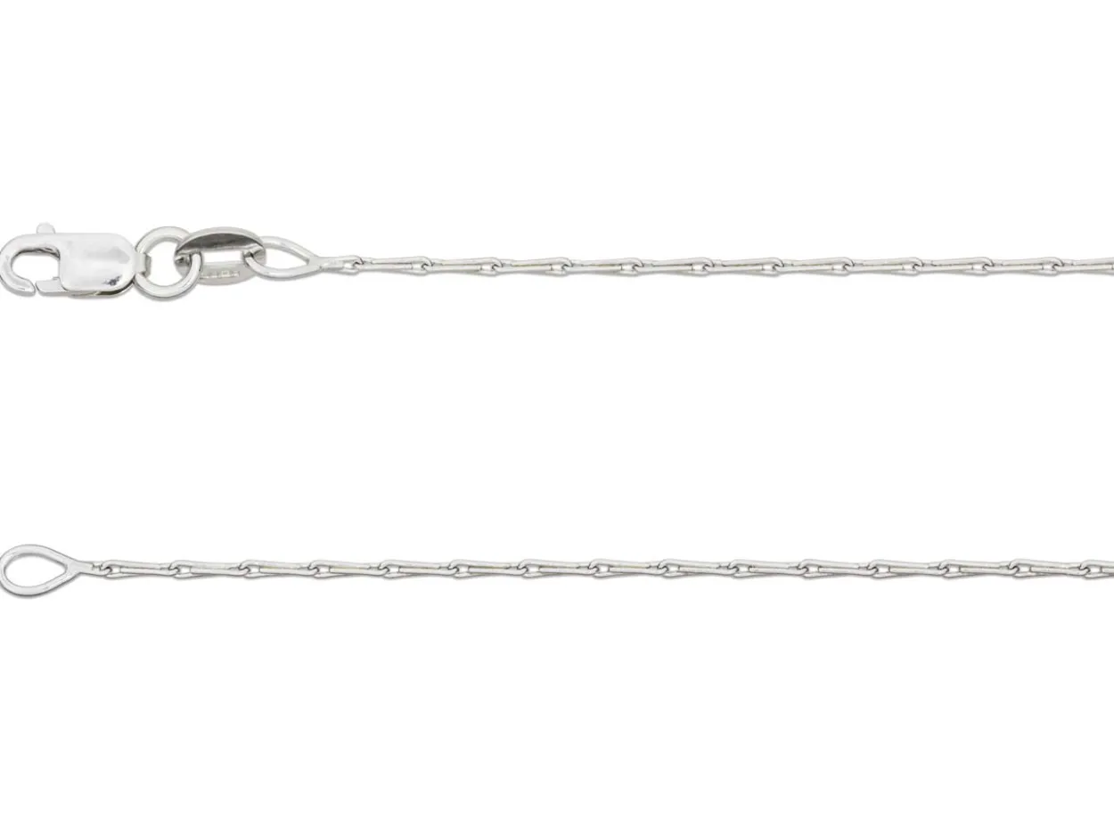 9ct White Gold 1.2mm Barleycorn Chain 16"/40cm Hallmarked