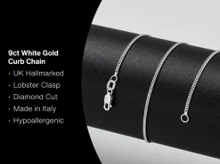 9ct White Gold 1.4mm Diamond Cut Curb Chain 18"/45cm Hallmarked