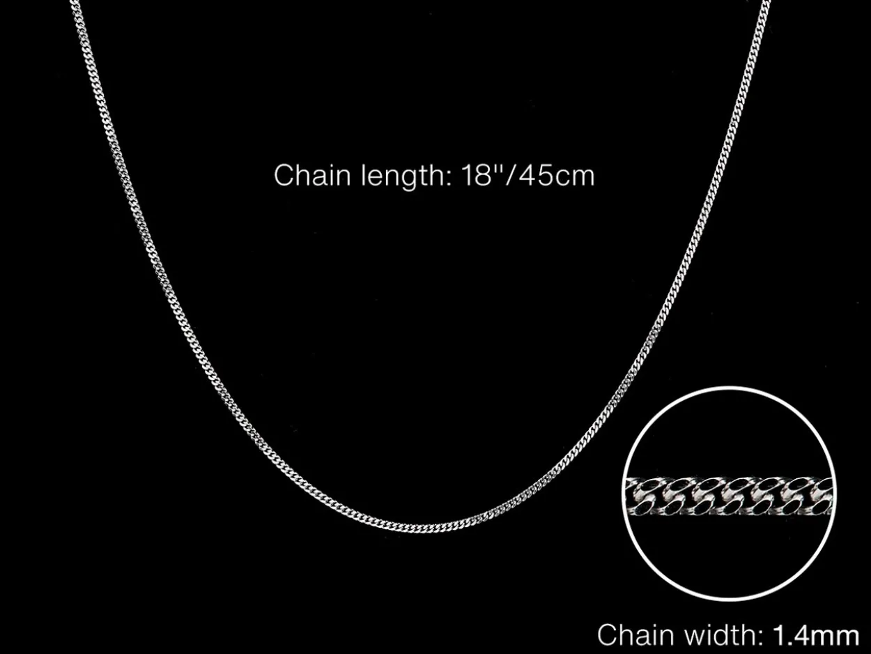 9ct White Gold 1.4mm Diamond Cut Curb Chain 18"/45cm Hallmarked