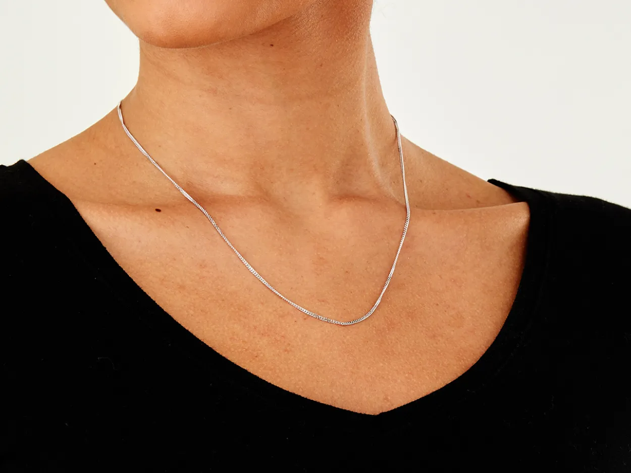 9ct White Gold 1.4mm Diamond Cut Curb Chain 18"/45cm Hallmarked