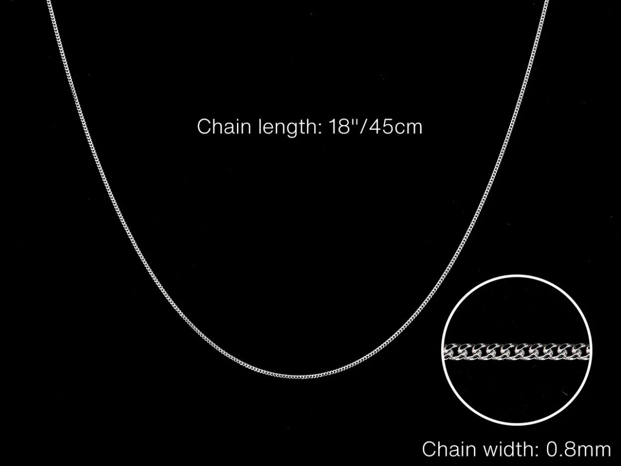 9ct White Gold 0.8mm Diamond Cut Curb Chain 18"/45cm Hallmarked
