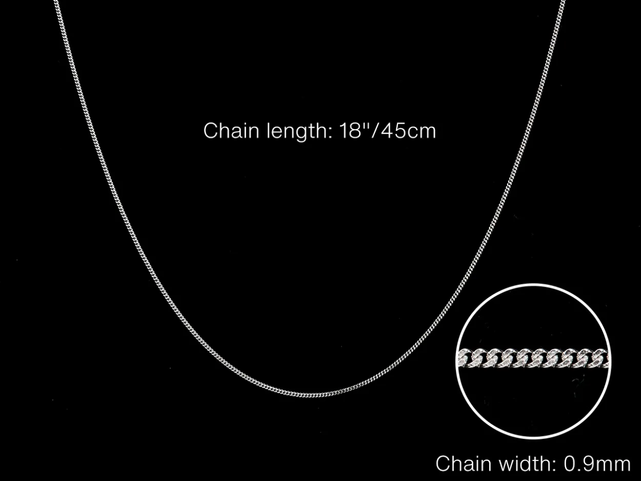 9ct White Gold 0.9mm Diamond Cut Curb Chain 18"/45cm Hallmarked
