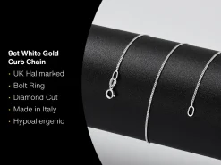 9ct White Gold 0.9mm Diamond Cut Curb Chain 16"/40cm Hallmarked