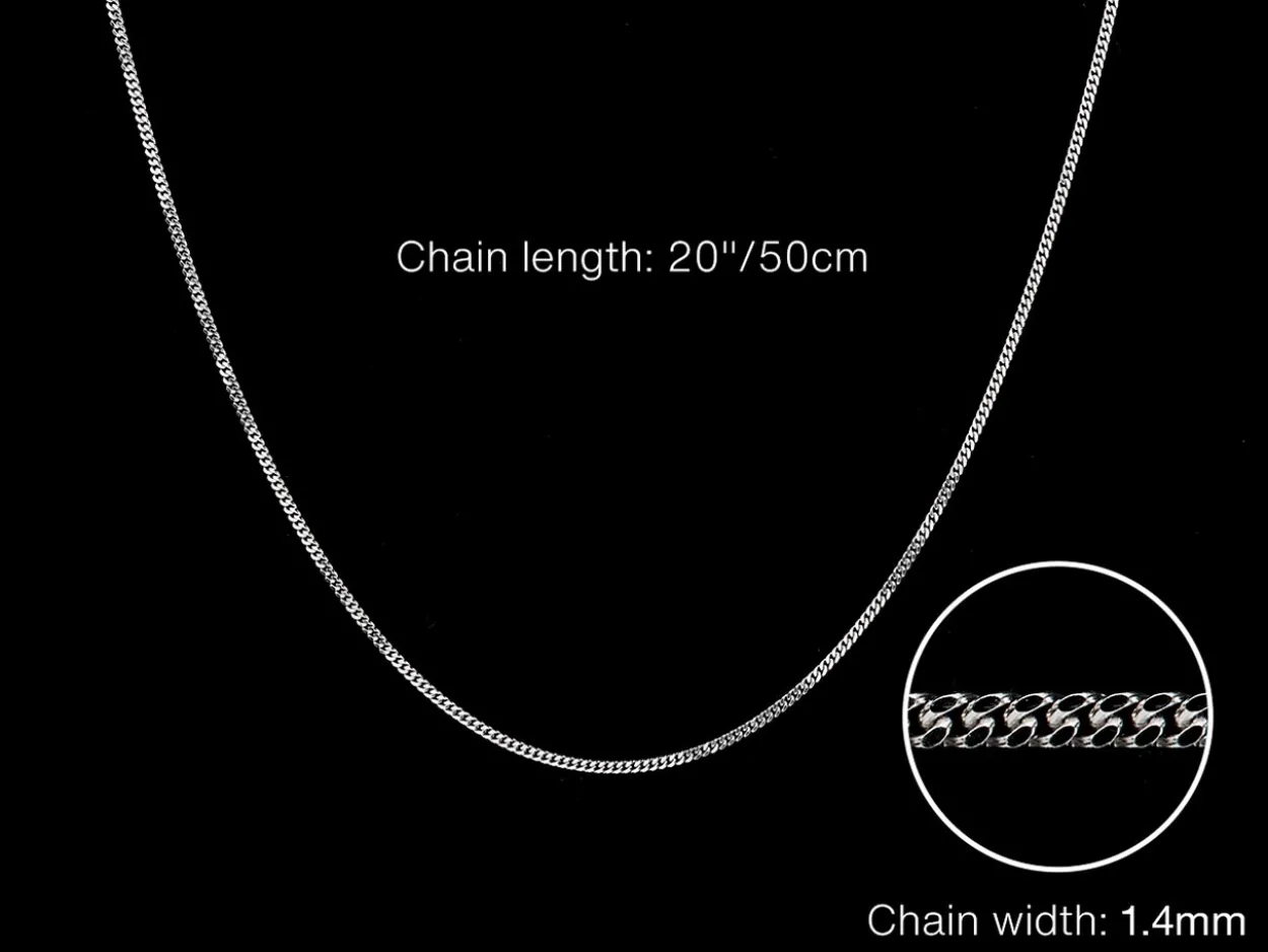 9ct White Gold 1.4mm Diamond Cut Curb Chain 20"/50cm Hallmarked