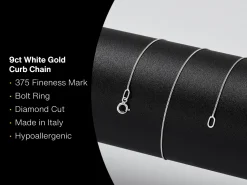9ct White Gold 0.7mm Diamond Cut Curb Chain 16"/40cm Unhallmarked