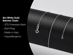9ct White Gold 0.8mm Diamond Cut Oval Belcher Chain 16"/40cm Light Unhallmarked