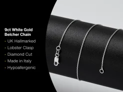 9ct White Gold 0.8mm Diamond Cut Oval Belcher Chain 18"/45cm Heavy Hallmarked
