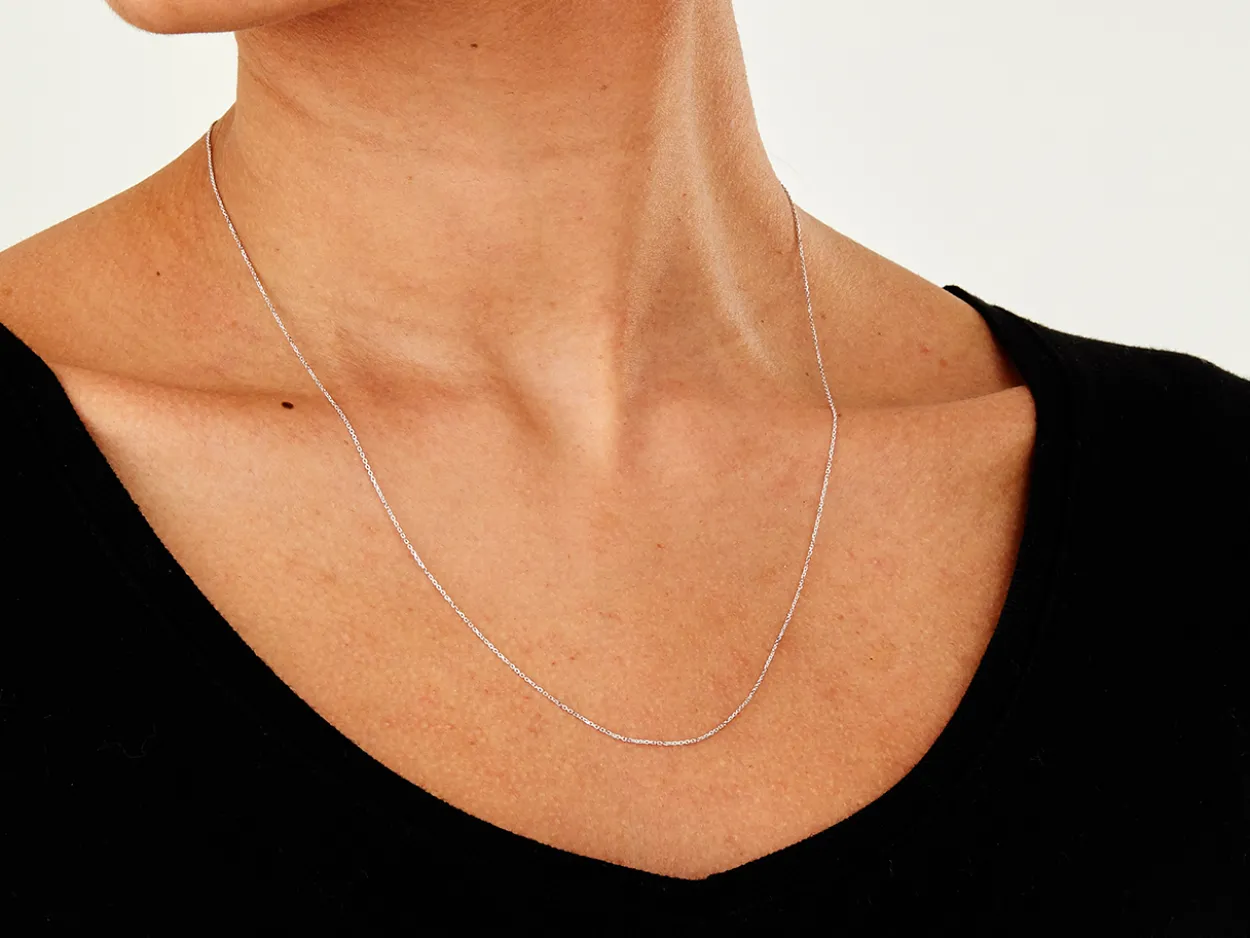 9ct White Gold 0.8mm Diamond Cut Oval Belcher Chain 20"/50cm Light Unhallmarked
