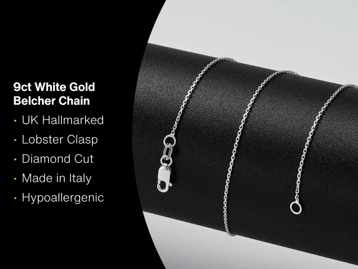 9ct White Gold 0.8mm Diamond Cut Oval Belcher Chain 20"/50cm Heavy Hallmarked