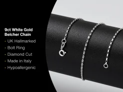 9ct White Gold 1.7mm Diamond Cut Oval Belcher Chain 20"/50cm Hallmarked