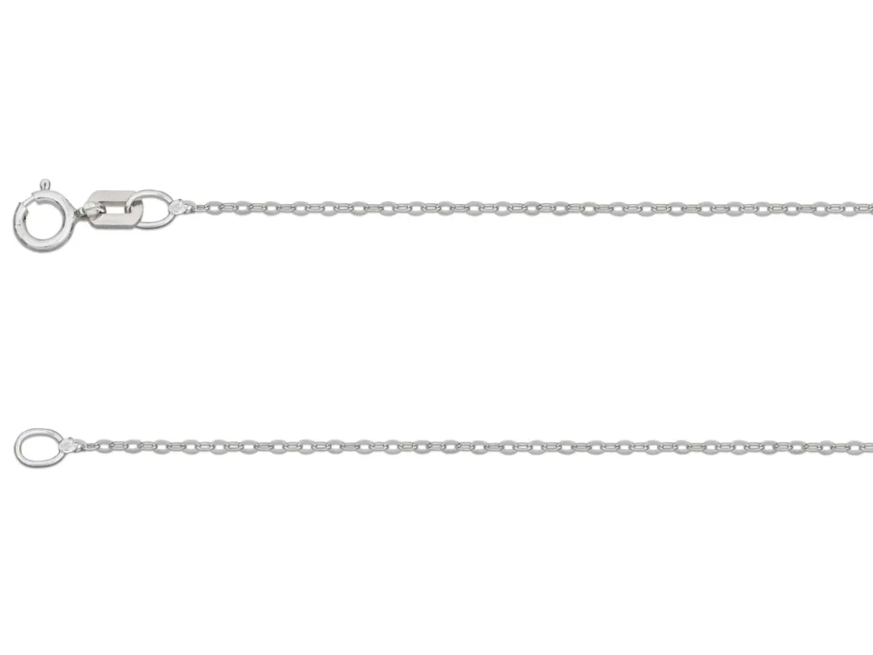 18ct White Gold 1.2mm Flat Filed Oval Trace Chain 16"/40cm Hallmarked