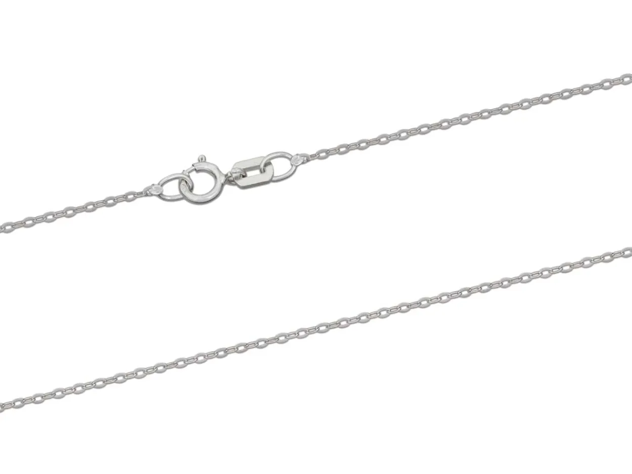18ct White Gold 1.2mm Flat Filed Oval Trace Chain 16"/40cm Hallmarked