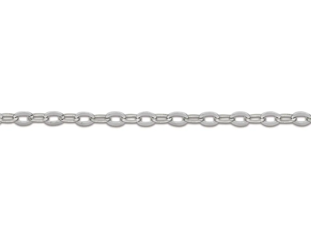 18ct White Gold 1.2mm Flat Filed Oval Trace Chain 16"/40cm Hallmarked