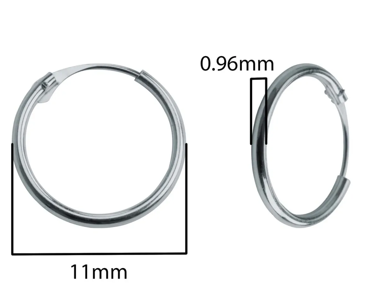 18ct White Gold 11.0mm Hinged Sleeper Hoop Earrings, Pack Of 2, 100% Recycled Gold
