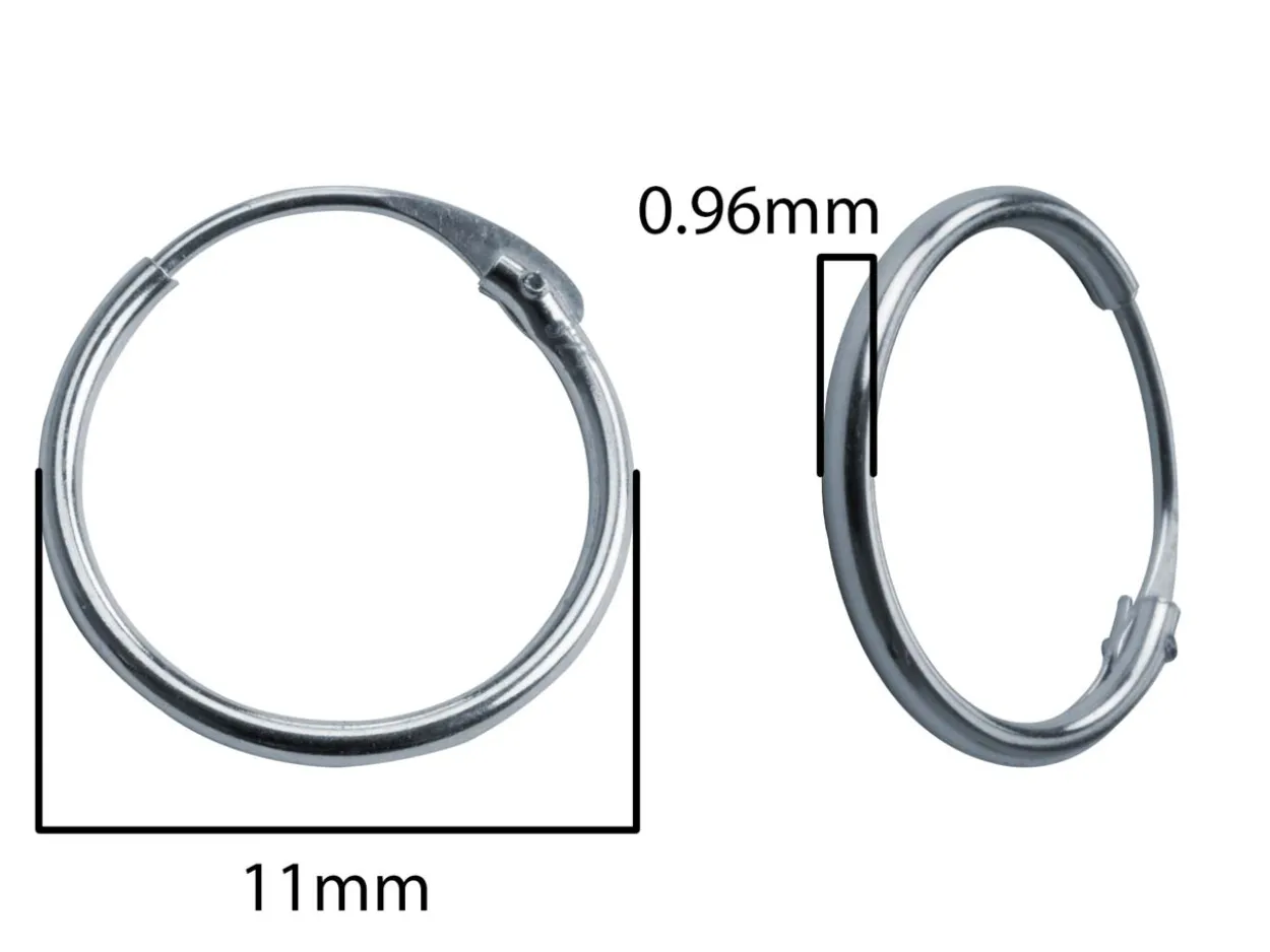 9ct White Gold 11mm Hinged Sleeper Hoop Earring, 100% Recycled Gold