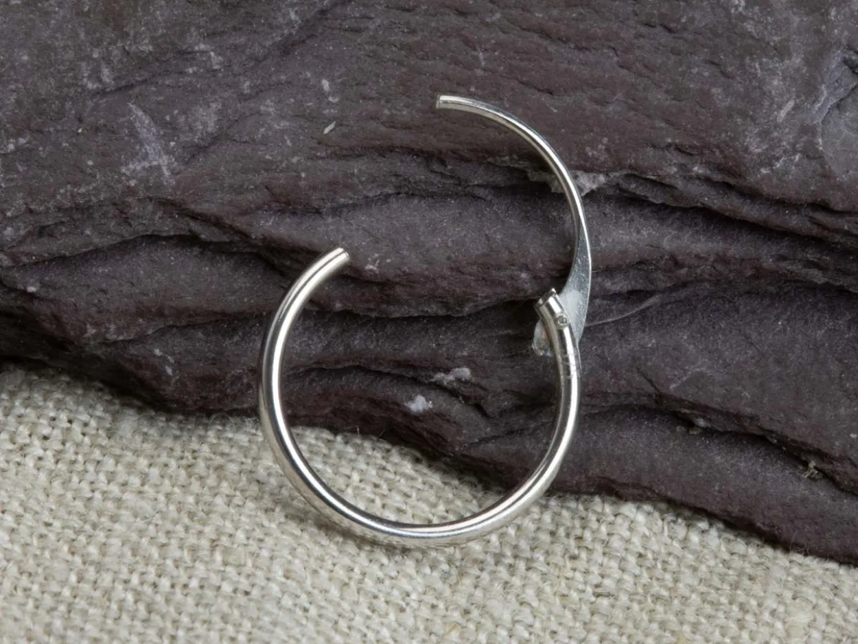 9ct White Gold 11mm Hinged Sleeper Hoop Earring, 100% Recycled Gold