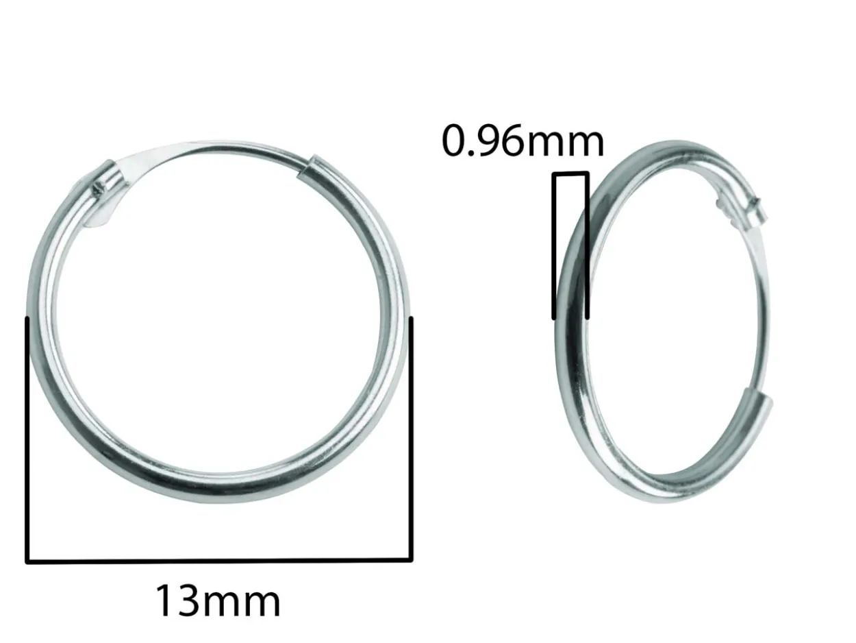 9ct White Gold 13mm Hinged Sleeper Hoop Earring, 100% Recycled Gold