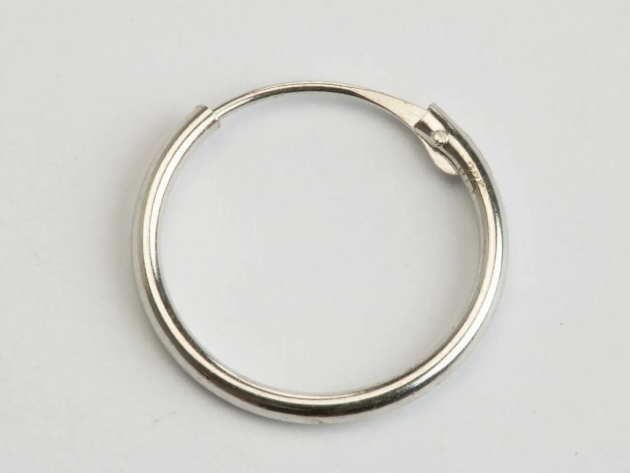 9ct White Gold 13mm Hinged Sleeper Hoop Earring, 100% Recycled Gold
