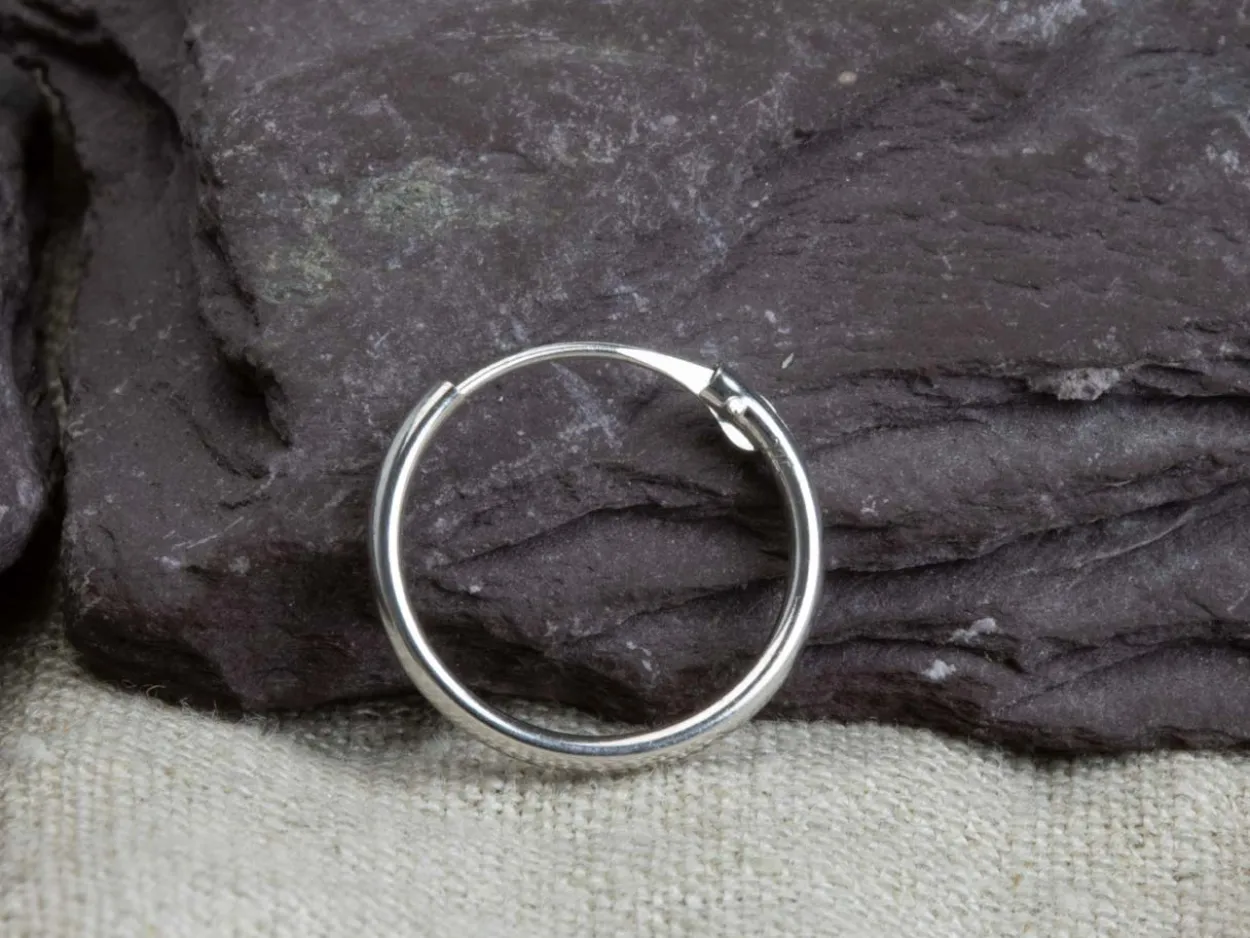 9ct White Gold 13mm Hinged Sleeper Hoop Earring, 100% Recycled Gold