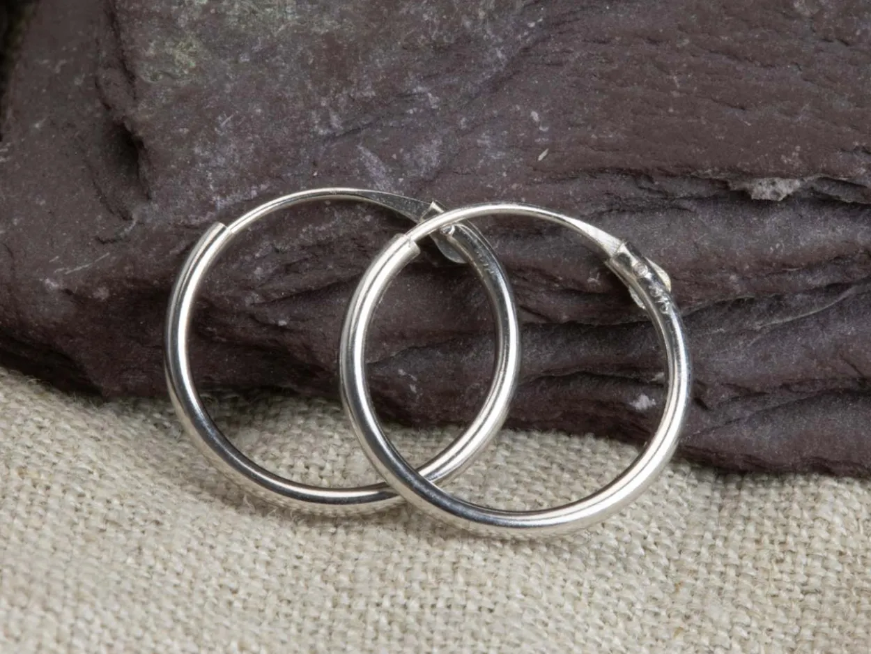 9ct White Gold 13mm Hinged Sleeper Hoop Earring, 100% Recycled Gold
