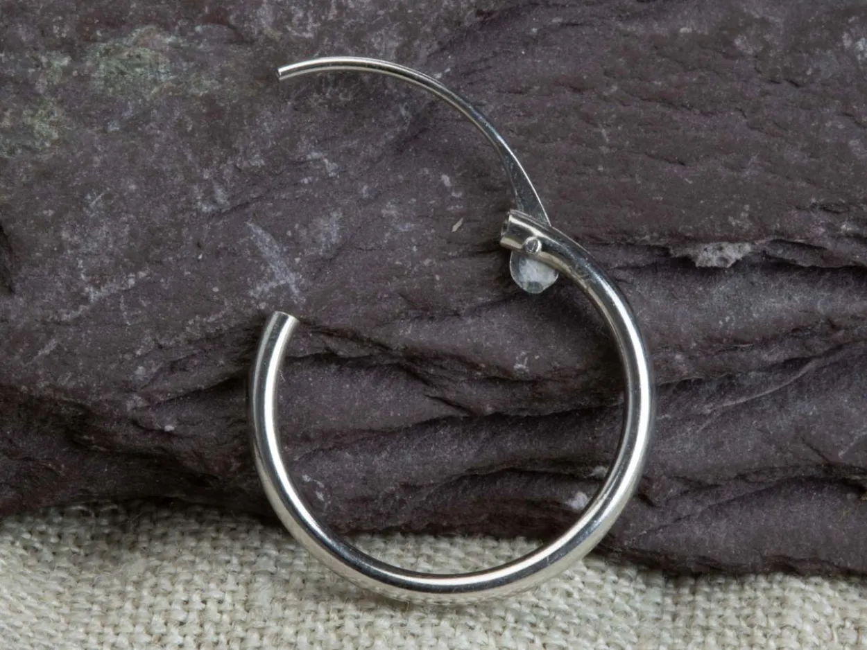 9ct White Gold 13mm Hinged Sleeper Hoop Earring, 100% Recycled Gold