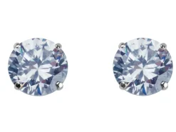 9ct White Gold 7mm Round Cubic Zirconia Basket Set Studs, Pair
