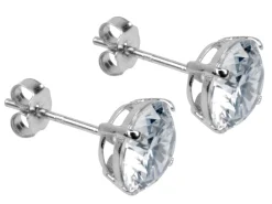 9ct White Gold 7mm Round Cubic Zirconia Basket Set Studs, Pair