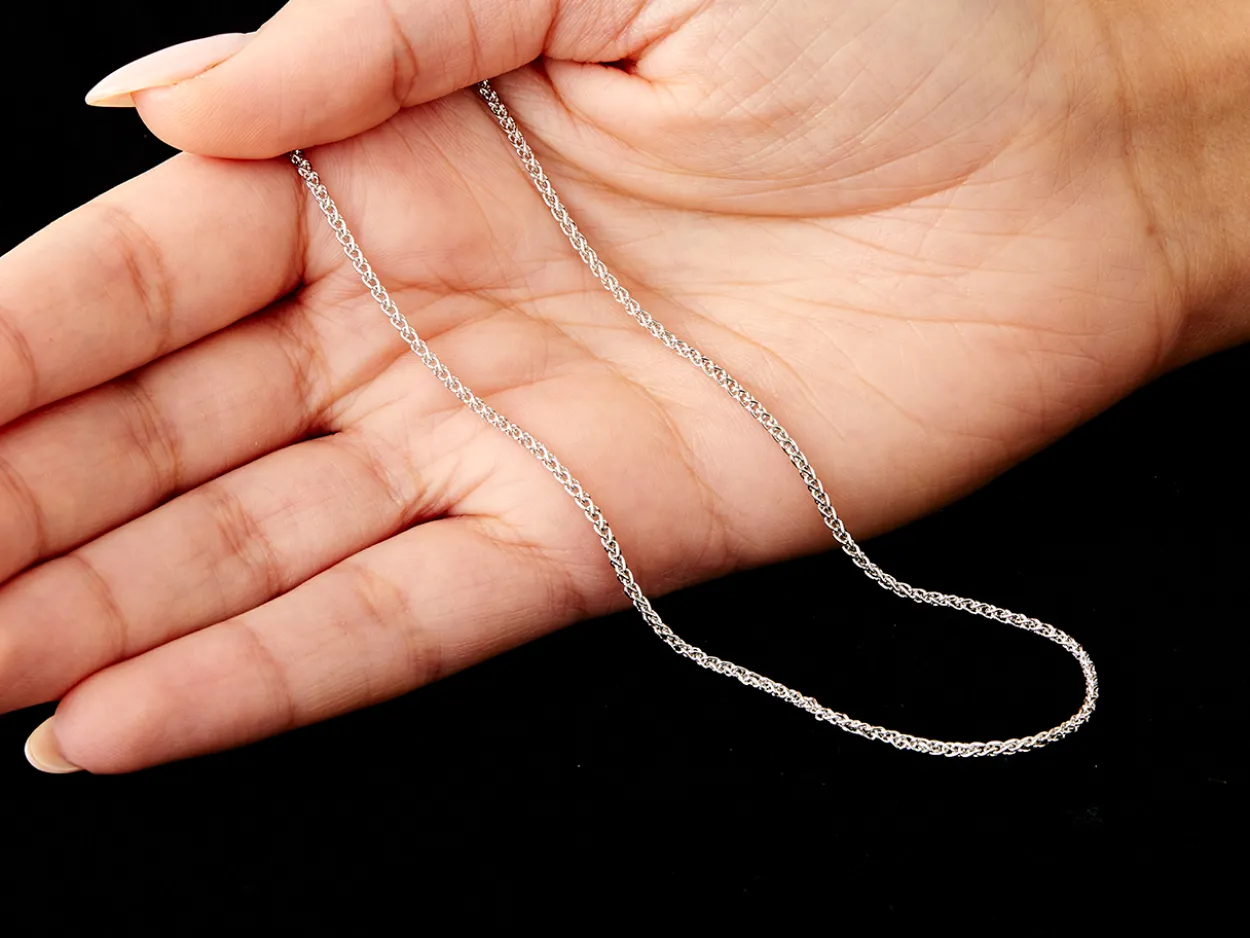 9ct White Gold 1.5mm Round Spiga Chain 18"/45cm Hallmarked