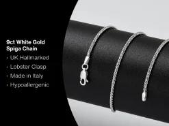 9ct White Gold 1.5mm Round Spiga Chain 20"/50cm Hallmarked