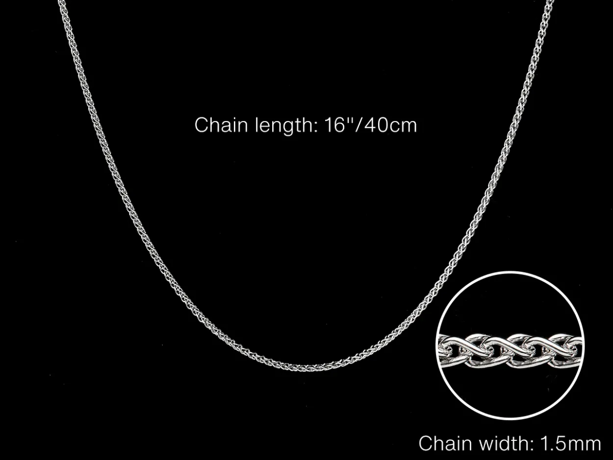 9ct White Gold 1.5mm Round Spiga Chain 16"/40cm Hallmarked