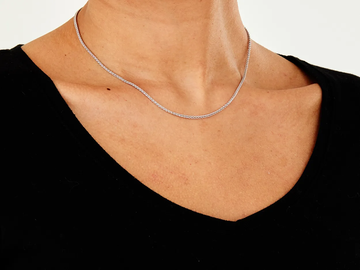 9ct White Gold 1.5mm Round Spiga Chain 16"/40cm Hallmarked