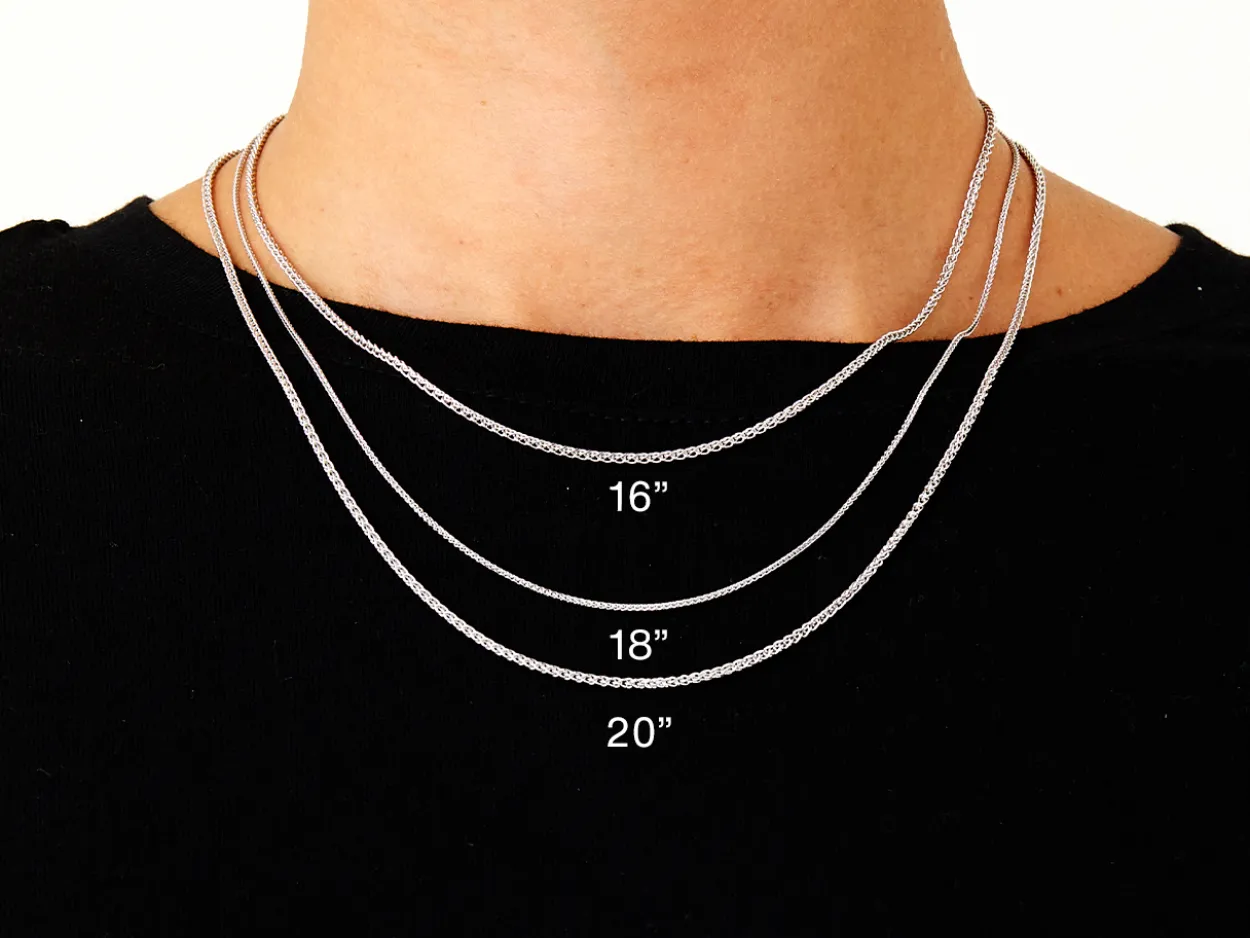 9ct White Gold 1.5mm Round Spiga Chain 16"/40cm Hallmarked