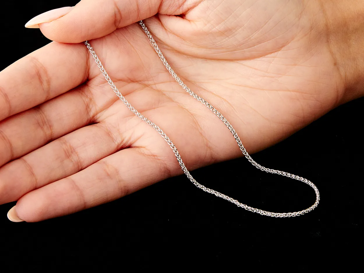 9ct White Gold 1.5mm Round Spiga Chain 16"/40cm Hallmarked