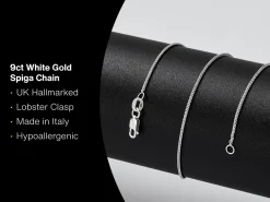 9ct White Gold 1.0mm Round Spiga Chain 16"/40cm Hallmarked